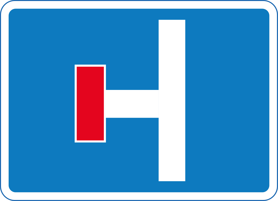 No through road on the first fork on the left (right if symbol is reversed)